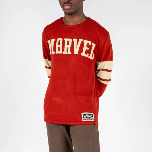 Heroes & Villains Marvel Logo Red Varsity Sweater NWT - Picture 1 of 15